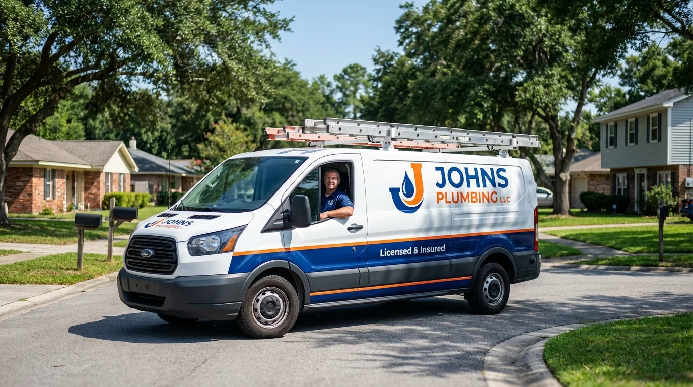 Johns Plumbing LLC service van in Salisbury, MA