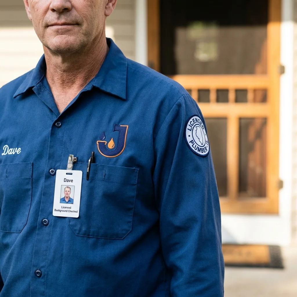 Licensed plumber showing ID badge in Salisbury, MA