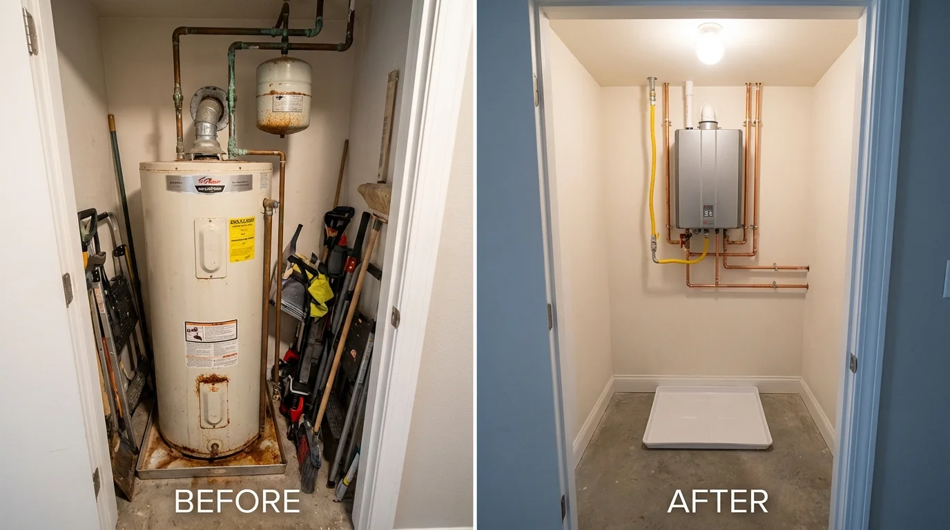 Tank water heater versus wall-mounted tankless unit comparison for Salisbury, MA homeowners